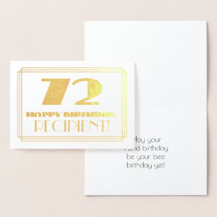 Carte Dorée 72e anniversaire ; nom + Art Déco Inspiré Look "72