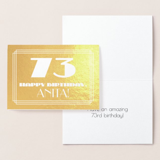 Carte Dorée 73e anniversaire : Nom + Art Déco Inspiré Look "73 (Affichage)