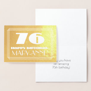 Carte Dorée 76e anniversaire : Nom + Art Déco Inspiré Look "76