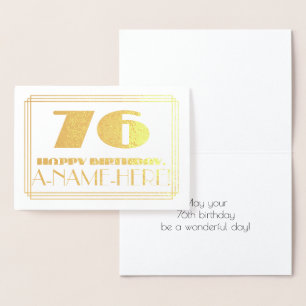 Carte Dorée 76e anniversaire ; nom + Art Déco Inspiré Look "76