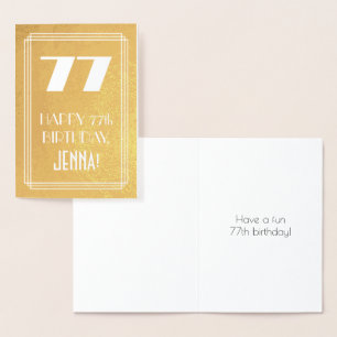 Carte Dorée 77e anniversaire ~ Style Art Déco "77" & Nom perso
