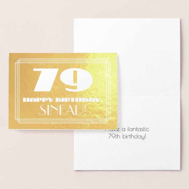 Carte Dorée 79e Anniversaire : Nom + Look inspiré de l'Art Déc (Affichage)