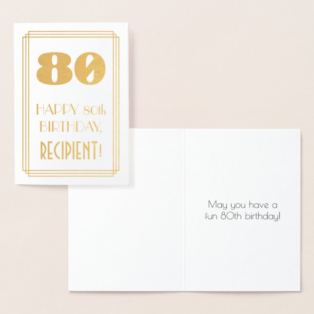 Carte Dorée 80e anniversaire : Art Déco Inspiré Look "80" & No (Affichage)