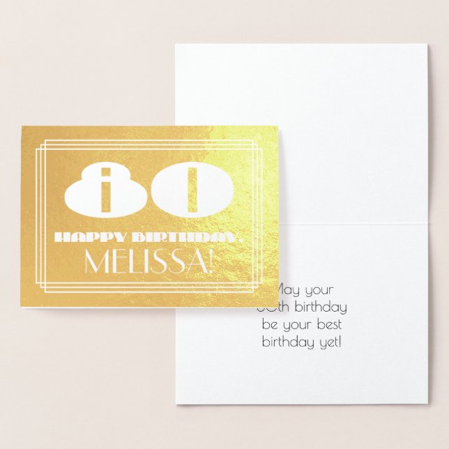 Carte Dorée 80e anniversaire : Nom + Art Déco Inspiré Look "80 (Affichage)