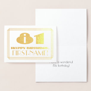 Carte Dorée 81e anniversaire ; nom + Art Déco Inspiré Look "81