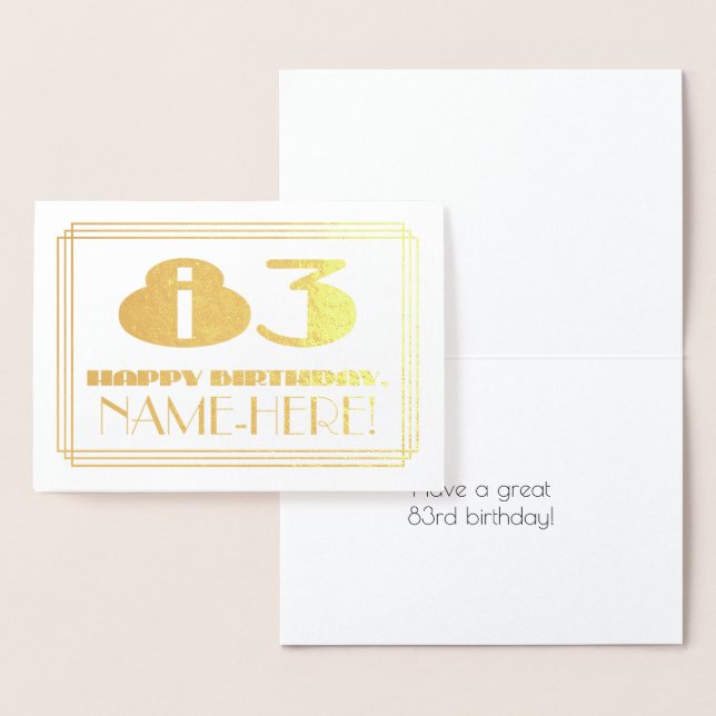 Carte Dorée 83ème anniversaire ; nom + Art Déco Inspiré Look " (Affichage)