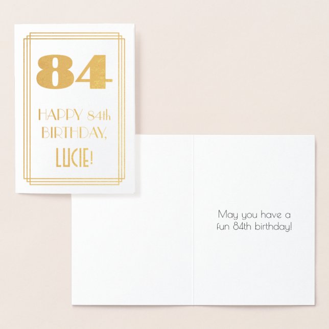 Carte Dorée 84e anniversaire : Art Déco Inspiré Look "84" & No (Affichage)