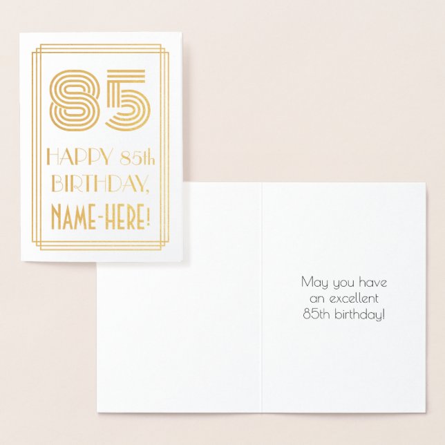 Carte Dorée 85e anniversaire - Art Déco Inspiré Look "85" & No (Affichage)