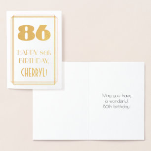Carte Dorée 86e anniversaire : Art Déco Inspiré Look "86" & No