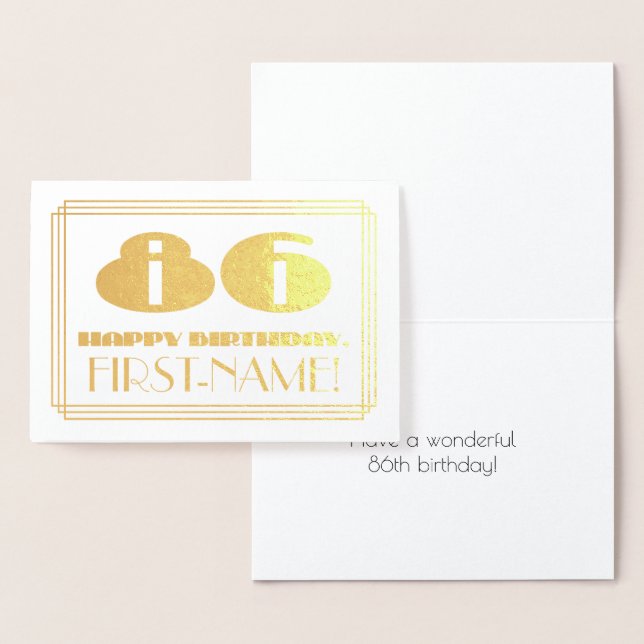 Carte Dorée 86e anniversaire ; nom + Art Déco Inspiré Look "86 (Affichage)