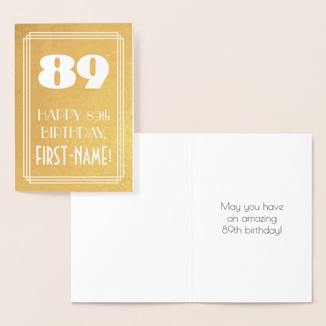 Carte Dorée 89e anniversaire ~ Style Art Déco "89" & Nom perso (Affichage)