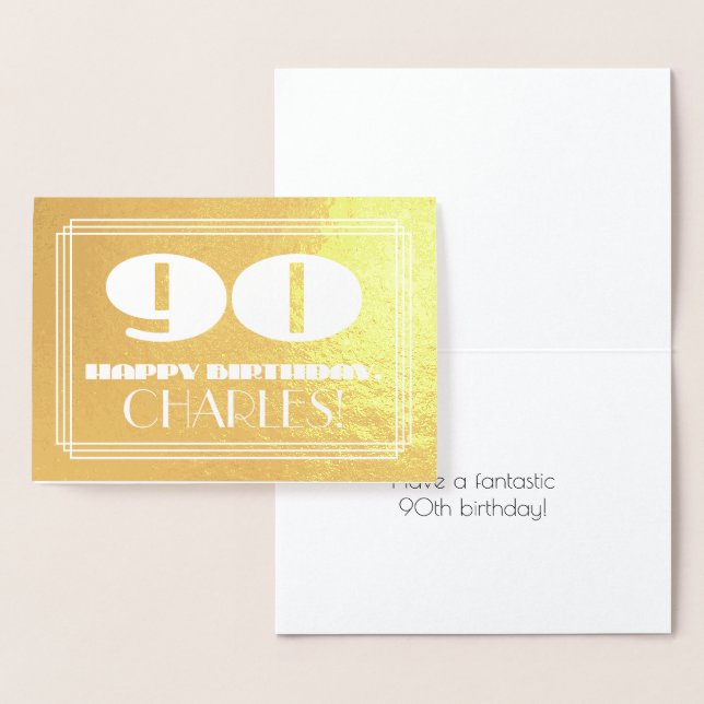 Carte Dorée 90e anniversaire : Nom + Décoration inspirée de l' (Affichage)