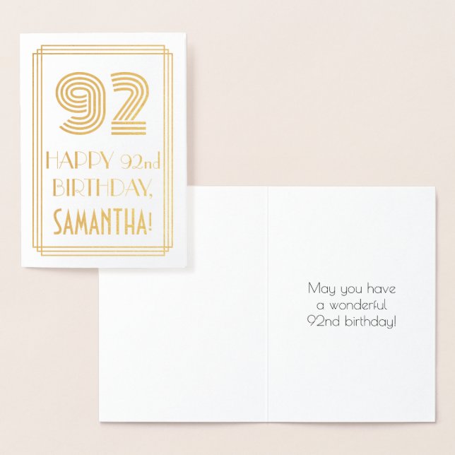 Carte Dorée 92e anniversaire - Apparence inspirée de l'Art Déc (Affichage)