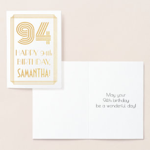 Carte Dorée 94e anniversaire - Art Déco Inspiré Look "94" & No