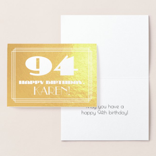 Carte Dorée 94e anniversaire : Nom + Art Déco Inspiré Look "94 (Affichage)
