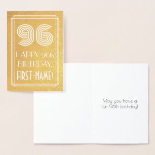 Carte Dorée 96e anniversaire - Art Déco Inspiré Look "96" + No