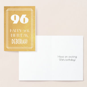 Carte Dorée 96e Anniversaire ~ Style Art Déco "96" & Nom perso