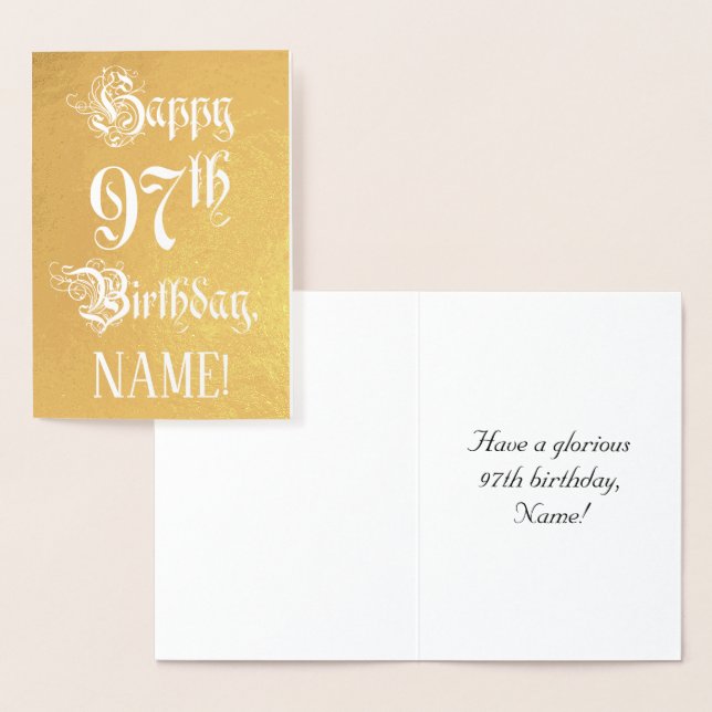 Carte Dorée 97th Birthday: Elegant, Ornate Script; Custom Name (Affichage)
