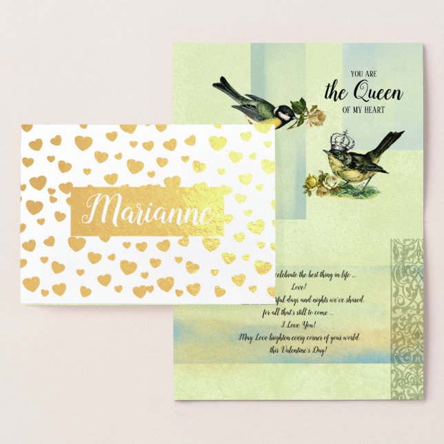 Carte Dorée À la reine de mon coeur. St-Valentin (Affichage)