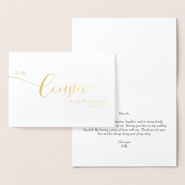 Carte Dorée À ma cousine le jour de mon mariage Écriture Éléga (Affichage)