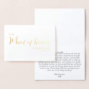Carte Dorée À ma demoiselle d'honneur Mon jour de mariage Écri