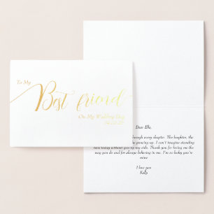 Carte Dorée À Ma Meilleure Amie le Jour de Mon Mariage Écritur