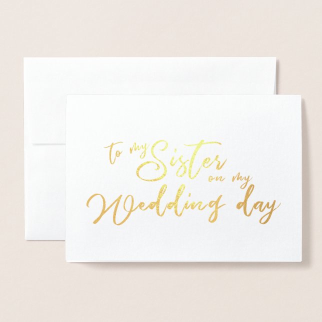 Carte Dorée À ma soeur le jour de mon mariage chic Script (Devant avec enveloppe)