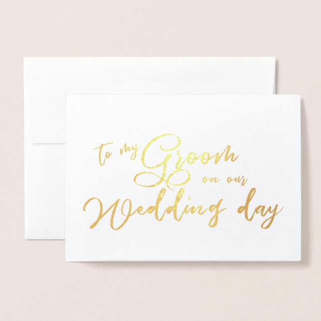 Carte Dorée À mon mari le jour de notre mariage chic Script (Devant avec enveloppe)