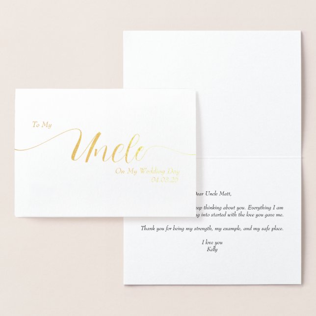 Carte Dorée À mon oncle le jour de mon mariage Écriture élégan (Affichage)