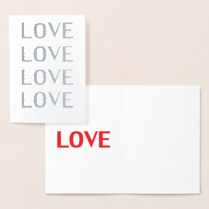Carte Dorée Aimer argent et rouge minimaliste texte intérieur