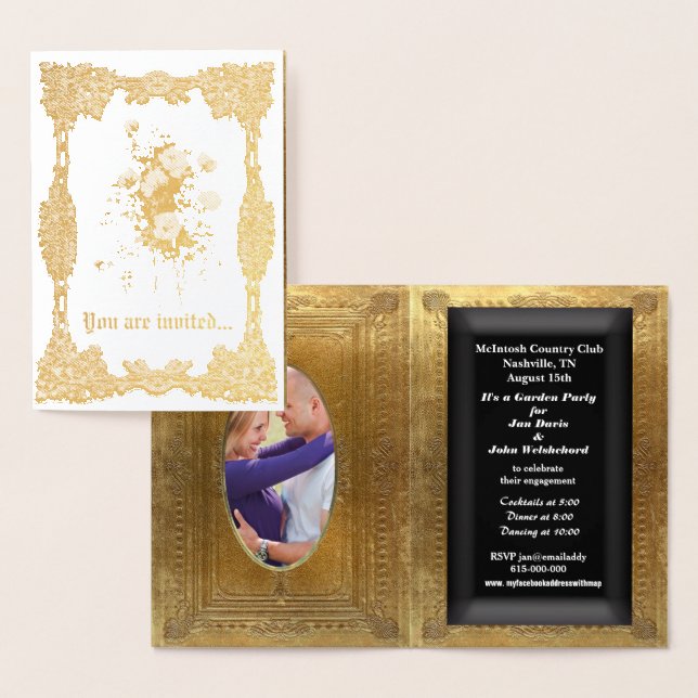 Carte Dorée Ajouter votre photo à l'invitation de Foil (Affichage)