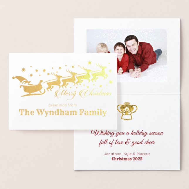 Carte Dorée Ajouter votre propre photo Christmas Père Noël Rei (Affichage)