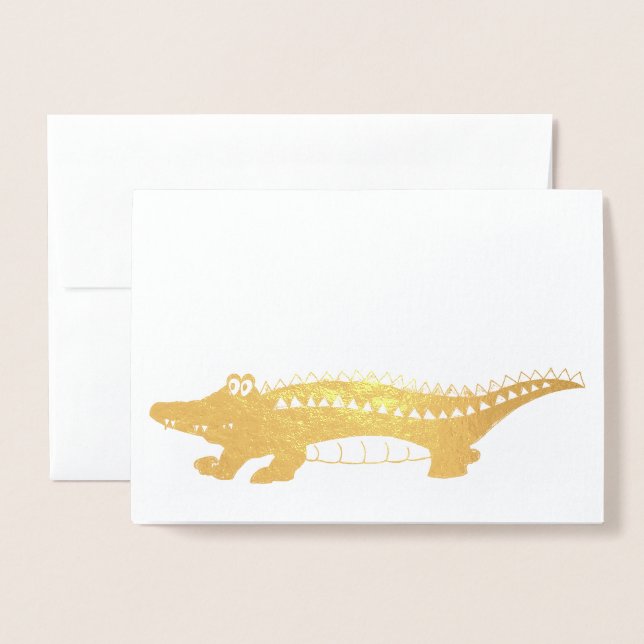 Carte Dorée Alligator d'or plus tard Gator Croc Crocodile Rept (Devant avec enveloppe)
