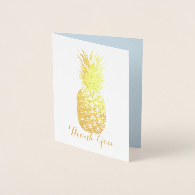 Carte Dorée Aloha Tropical Hawaiian Gold Pineappy Merci (Devant)