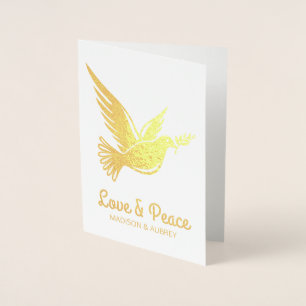 Carte Dorée Amour & Paix Voeux de Noël Dove Olive Branch