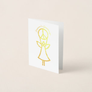Carte Dorée Angel Avec Paix Signal Simple Vacances Moderne