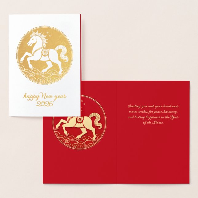 Carte Dorée Année du Cheval 2026 Nouvel An Chinois  (Affichage)