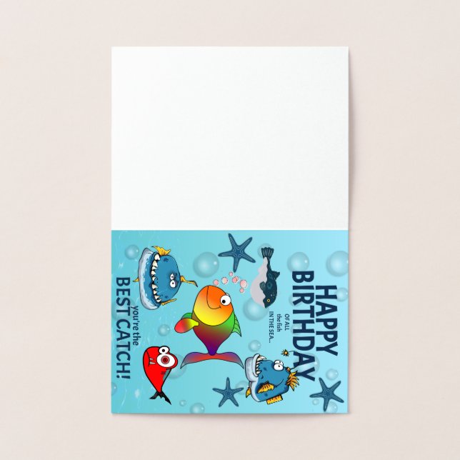 Carte Dorée Anniversaire de Poisson Drôle (Intérieur)