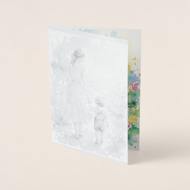 Carte Dorée Aquarelle personnalisée de mère et fils (Devant)