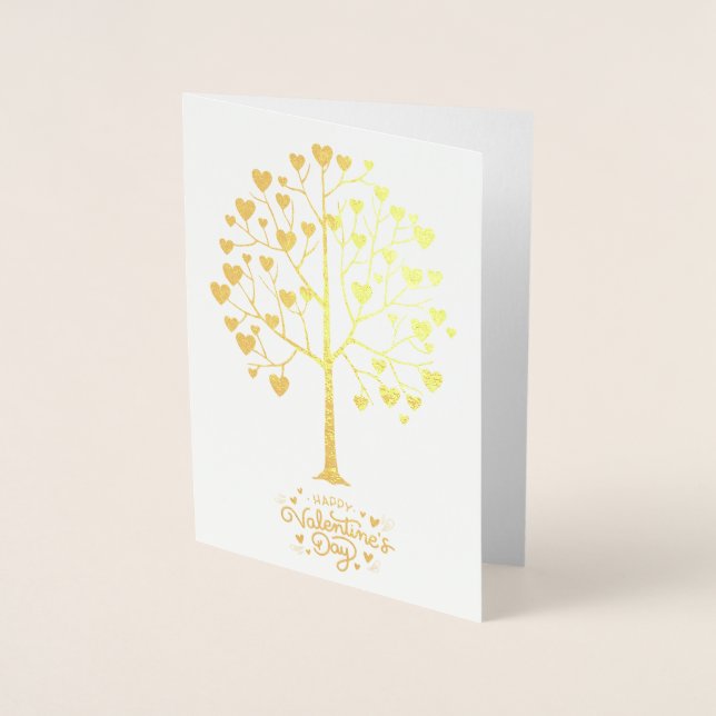 Carte Dorée Arbre de coeur en feuille d'or, serez-vous ma Sain (Devant)