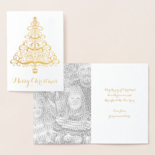 Carte Dorée Arbre de Noël décoratif vintage à volutes victorie