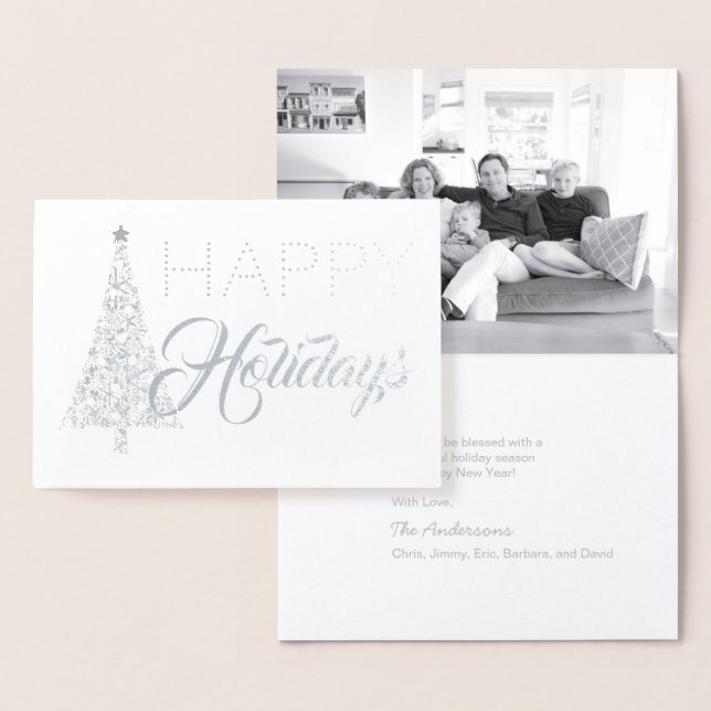 Carte Dorée Arbre de Noël Silver Foil Happy Holidays Photo (Affichage)