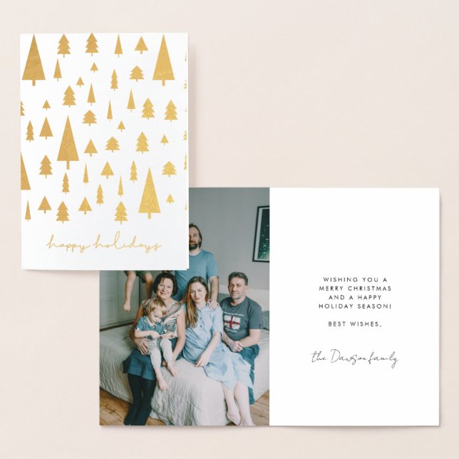 Carte Dorée Arbres de Noël Abstraits motif Joyeux Fêtes (Affichage)