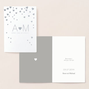 Carte Dorée Argent Coeurs Foil monogrammed mariage d'amour