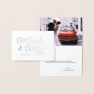 Carte Dorée Argent marié & Joyeux Merci de Noël Mariage