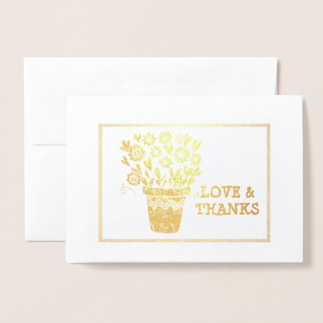 Carte Dorée Arrangement Coeurs et Fleurs encadrés (Devant avec enveloppe)