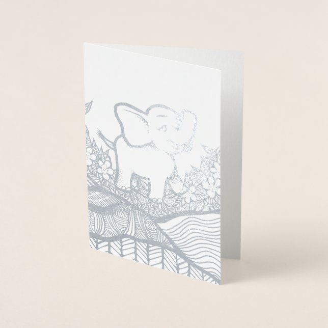 Carte Dorée Art de l'éléphant floral (Devant)