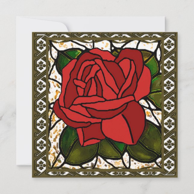 Carte dorée Art déco rose rouge (Devant)