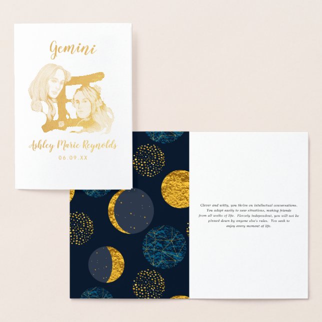 Carte Dorée Astrologie de Gemini | Signe zodiaque personnalisé (Affichage)