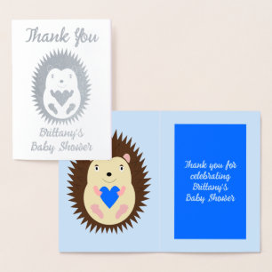 Carte Dorée Baby Boy Blue Heart Hérisson Baby Shower